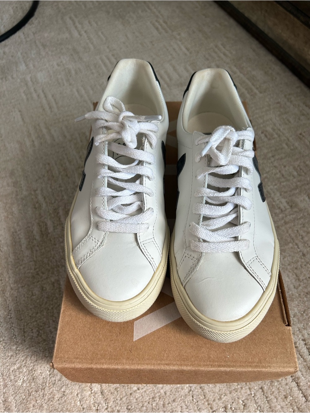 Veja White Sneakers with Black 'V' Logo